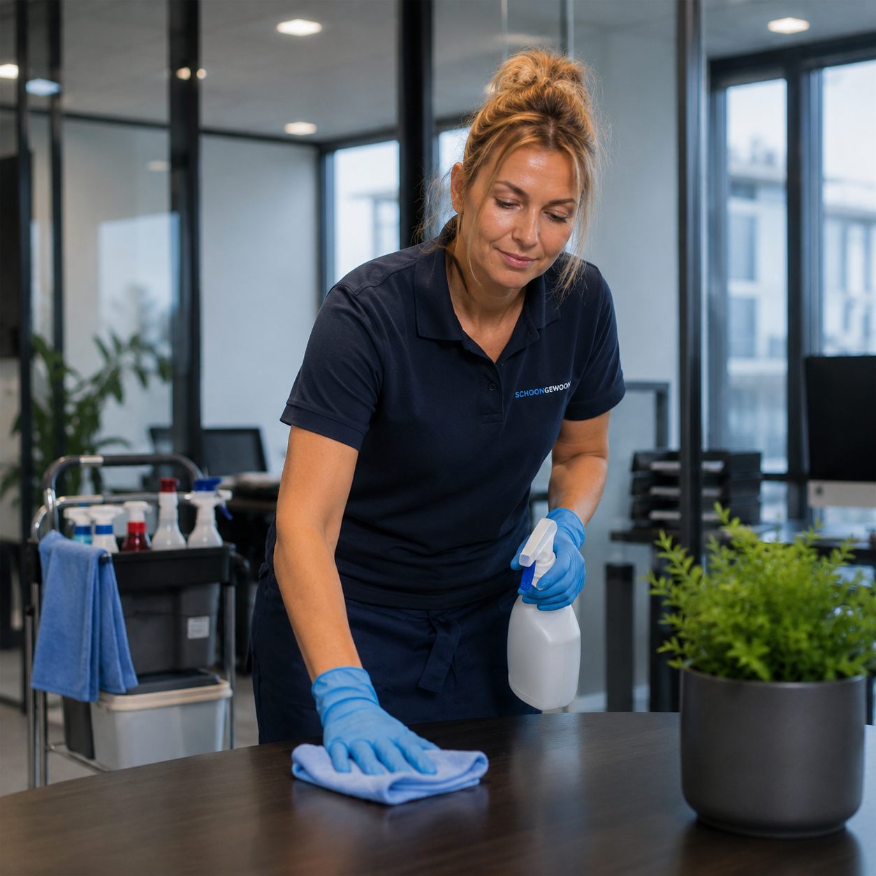 Schoonmaker aan het werk in een kantoor